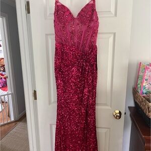 Stacees Prom Dress - Size 6 - Color: Fuscia - Sequins - Left Leg Slit